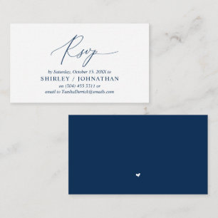 Tarjeta De Recepción Moderna caligrafía azul marina simple, RSVP boda
