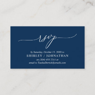 Tarjeta De Recepción Moderna caligrafía azul marina simple, RSVP boda