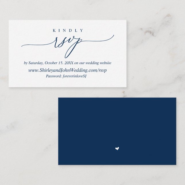 Tarjeta De Recepción Moderna caligrafía azul mínima de la marina, RSVP  (Anverso / Reverso)