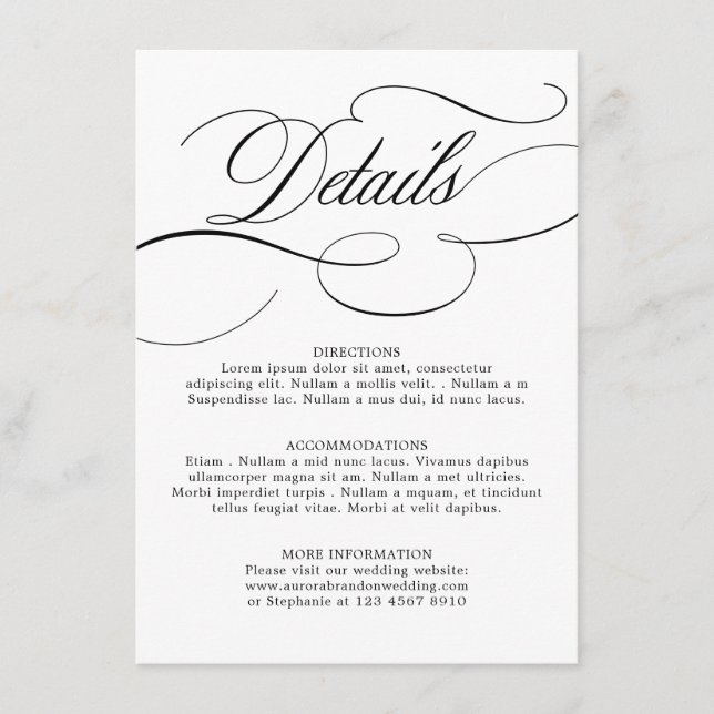 Tarjeta De Recepción Moderna caligrafía boda blanco negro atemporal (Anverso)