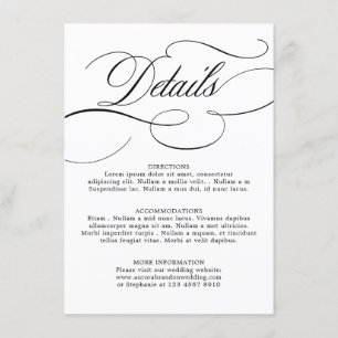 Tarjeta De Recepción Moderna caligrafía boda blanco negro atemporal