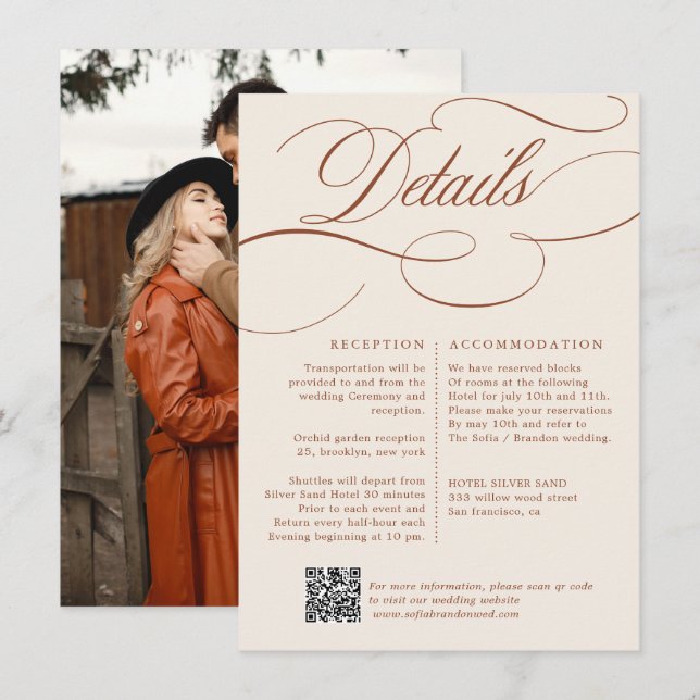 Tarjeta De Recepción Moderna caligrafía Boda de terracota intemporal (Anverso / Reverso)