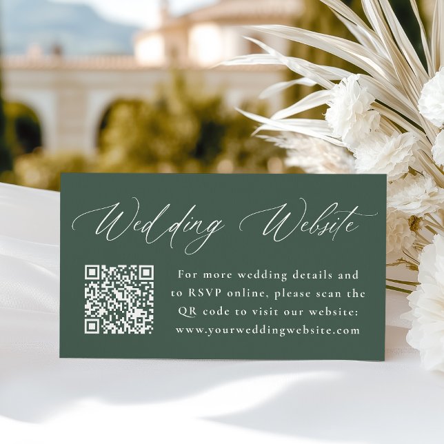 Tarjeta De Recepción Moderna caligrafía Boda verde sitio web código QR (Subido por el creador)
