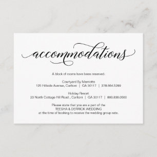 Tarjeta De Recepción Moderna caligrafía de Boda negro, alojamiento