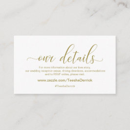 Tarjeta De Recepción Moderna caligrafía de oro, Boda nuestros detalles
