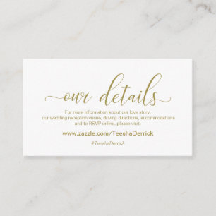 Tarjeta De Recepción Moderna caligrafía de oro, Boda nuestros detalles