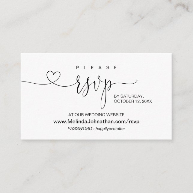 Tarjeta De Recepción Moderna caligrafía en línea RSVP en sitio web Boda (Anverso)