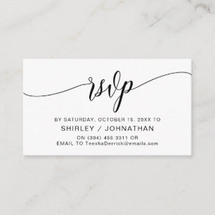 Tarjeta De Recepción Moderna caligrafía negra, boda RSVP