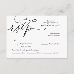 Tarjeta De Recepción Moderna caligrafía negra romántica, boda RSVP