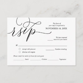 Tarjeta De Recepción Moderna caligrafía romántica negra, RSVP de boda