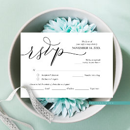 Tarjeta De Recepción Moderna caligrafía romántica negra, RSVP de boda