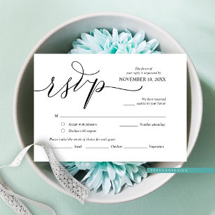 Tarjeta De Recepción Moderna caligrafía romántica negra, RSVP de boda