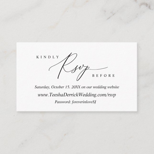 Tarjeta De Recepción Moderna caligrafía simple en negro, RSVP en línea (Anverso)