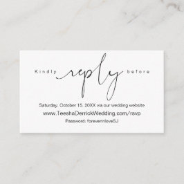 Tarjeta De Recepción Moderna caligrafía simple en negro, RSVP en línea