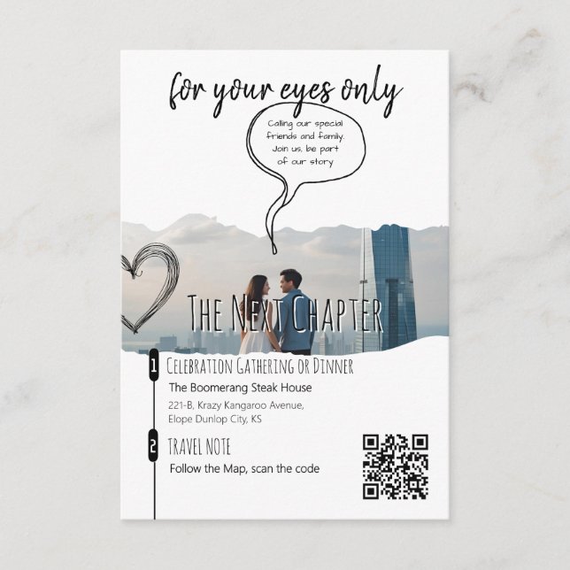 Tarjeta De Recepción Moderna celebración de Bodas de Elopement en la Co (Anverso)