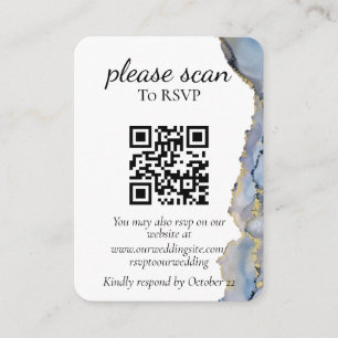 Tarjeta De Recepción Moderna color de agua azul RSVP con código QR
