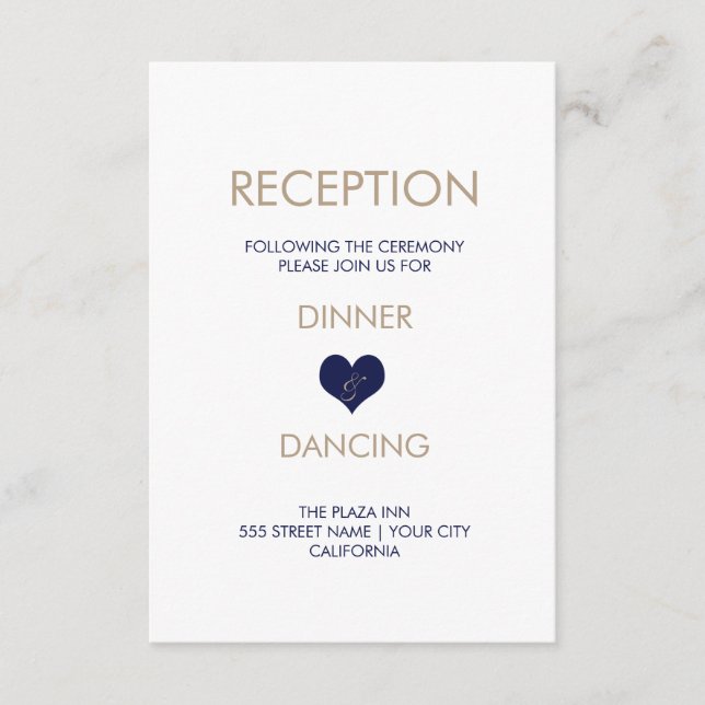 Tarjeta de recepción moderna de corazón azul y ray (Anverso)