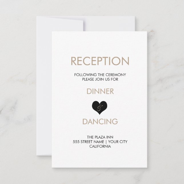Tarjeta de recepción moderna de Corazón Blanco y N (Anverso)