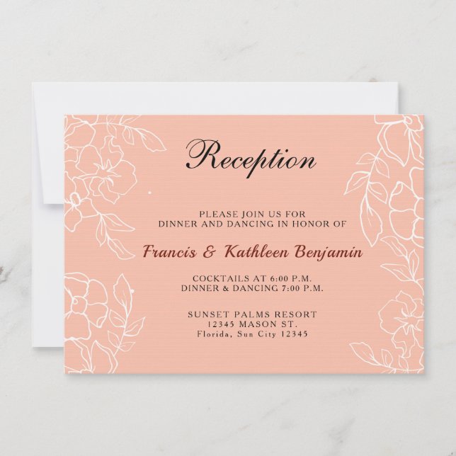 Tarjeta de recepción moderna de matrimonio floral  (Anverso)
