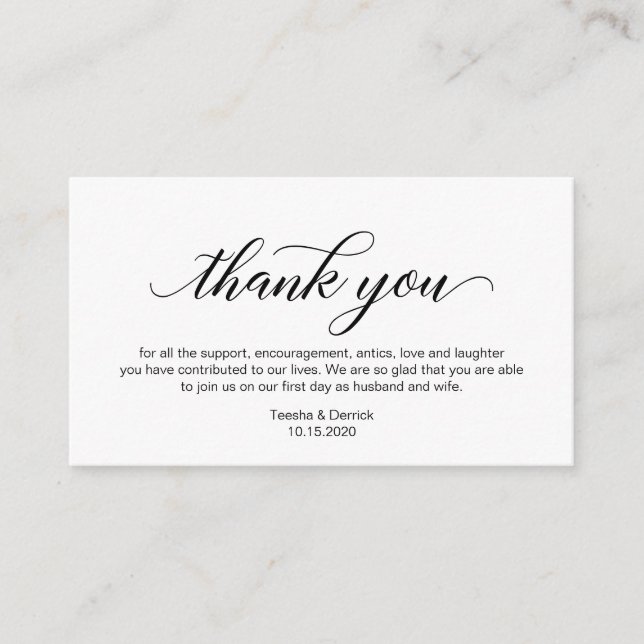 Tarjeta De Recepción Moderna elegancia Boda de caligrafía negra Gracias (Anverso)