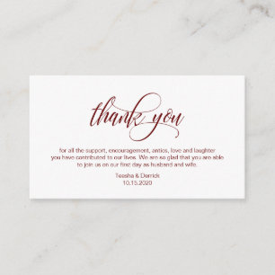 Tarjeta De Recepción Moderna elegancia, escritura borgoña Boda Gracias