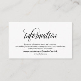 Tarjeta De Recepción Moderna elegancia, escritura negra, detalles Bodas