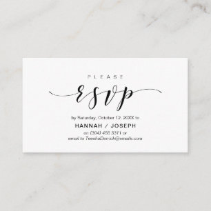 Tarjeta De Recepción Moderna elegancia, escritura negra, RSVP responde