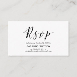 Tarjeta De Recepción Moderna elegancia, escritura negra, RSVP responde