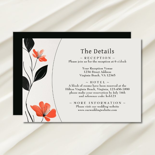 Tarjeta De Recepción Moderna elegancia floral negrita florecientes deta (Modern Floral Elegance Bold Blooms Wedding Details Enclosure Card)
