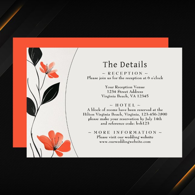 Tarjeta De Recepción Moderna elegancia floral negrita florecientes deta (Modern Floral Elegance Bold Blooms Wedding Details Enclosure Card)