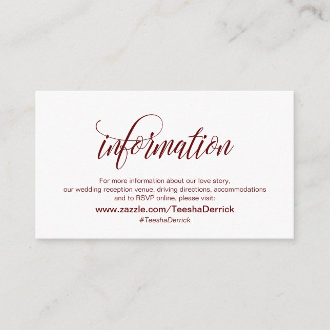 Tarjeta De Recepción Moderna Elegante, Borgoña, Nuestros Detalles Bodas (Anverso)