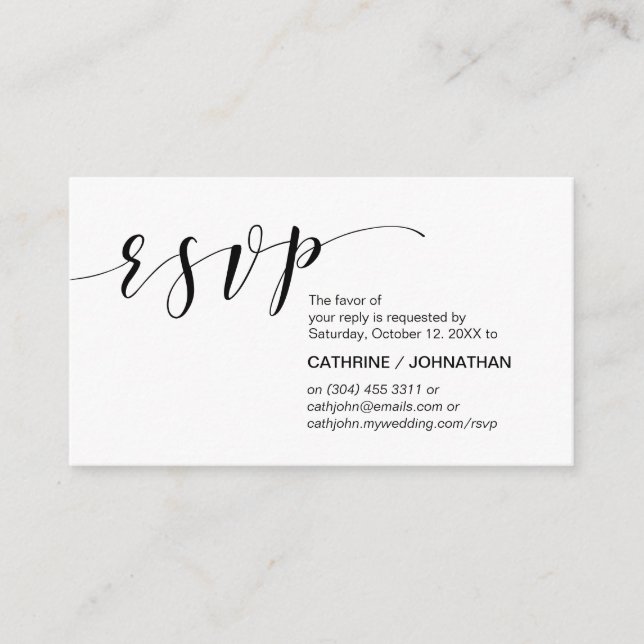 Tarjeta De Recepción Moderna elegante, mínima, escritura negra, RSVP (Anverso)