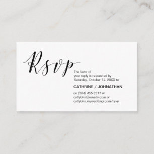 Tarjeta De Recepción Moderna elegante, mínima, escritura negra, RSVP