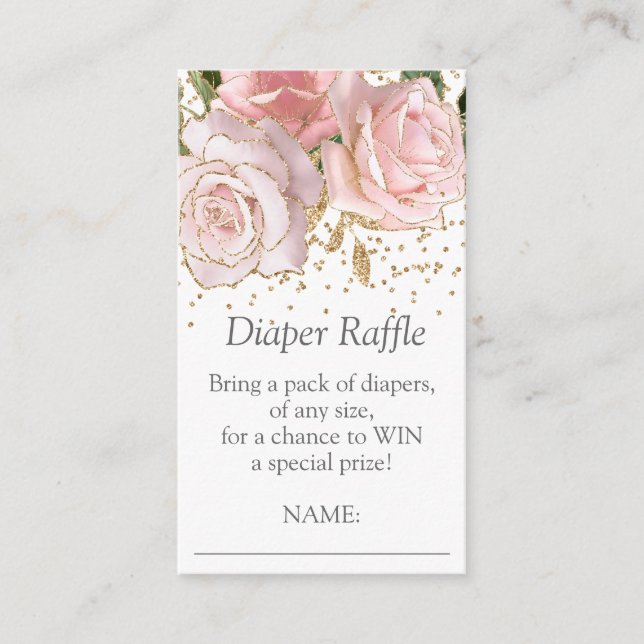 Tarjeta De Recepción Moderna Floral Bebé Chica Ducha Diaper Raffle (Anverso)