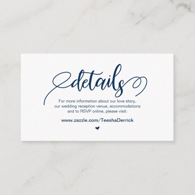 Tarjeta De Recepción Moderna granja rústica, azul marino, detalles Boda (Anverso)