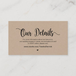 Tarjeta De Recepción Moderna granja rústica Kraft, detalles Bodas