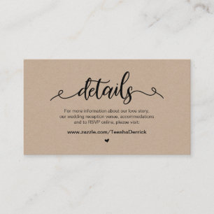 Tarjeta De Recepción Moderna granja rústica, negro, kraft, detalles Bod