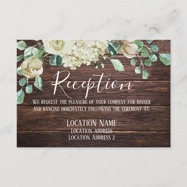 Tarjeta De Recepción Moderna granja rústica Wood Floral Boda (Anverso)