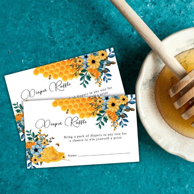 Tarjeta De Recepción Moderna Honey Bee Floral Diaper Raffle Baby Shower (Modern Honey Bee Floral Diaper Raffle Baby Shower Enclosure Card)
