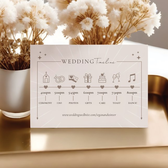 Tarjeta De Recepción Moderna Línea de tiempo mínima del Boho Celestial  (Modern Minimal Boho Celestial Wedding Timeline Enclosure Card)