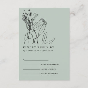 TARJETA DE RECEPCIÓN MODERNA LÍNEA GRIS DIBUJO FLORAL BODA RSVP