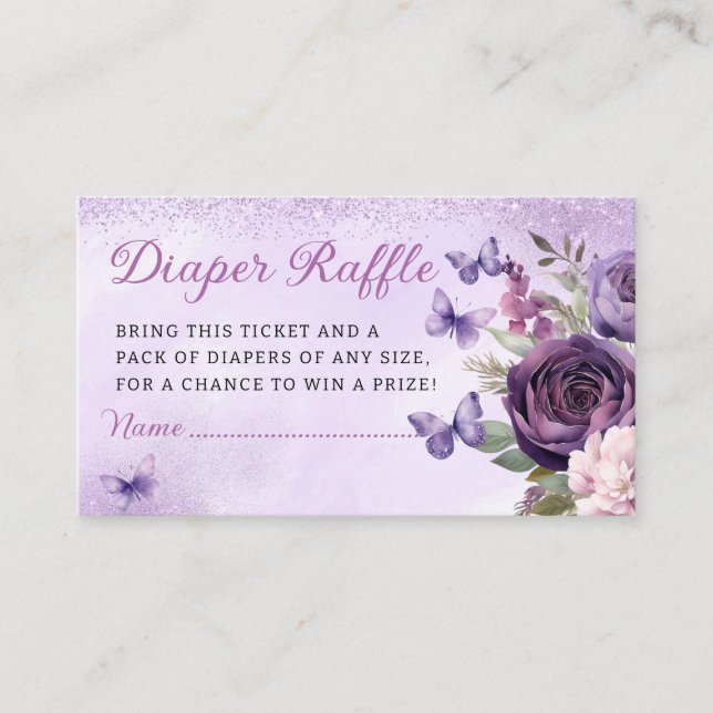 Tarjeta De Recepción Moderna mariposa floral Diaper Raffle Baby Shower (Anverso)