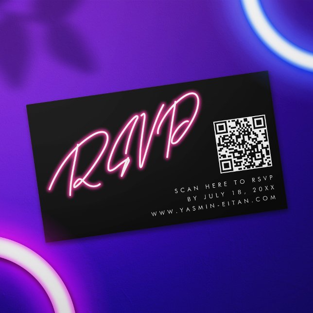 Tarjeta De Recepción Moderna Neon Glow Black Wedding RSVP (Neon lettering wedding RSVP enclosure card)