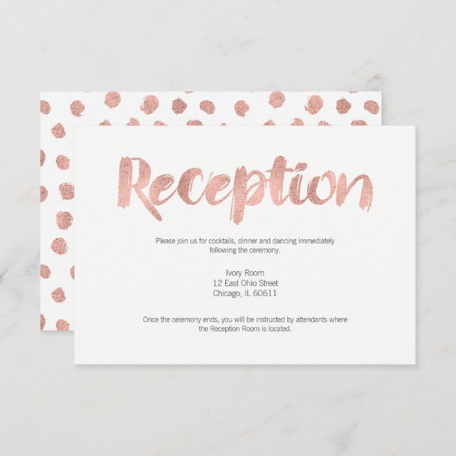 Tarjeta de recepción moderna Rosa Gold Love Weddin (Anverso / Reverso)