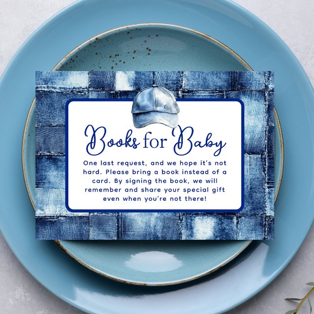Tarjeta De Recepción Moderna solicitud de libro temático Jean Baby Deni (Modern Blue Jean Baby Denim Themed Book Request Enclosure Card)