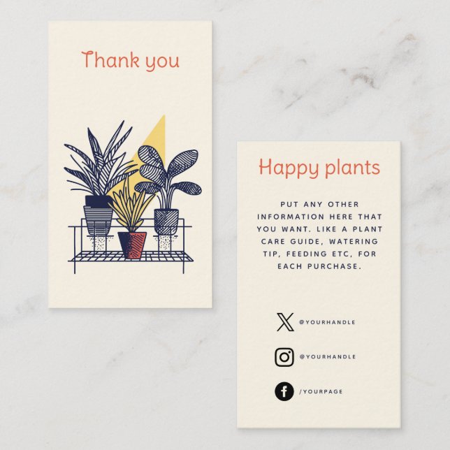 Tarjeta De Recepción Moderna Tienda De Plantas Gracias (Anverso / Reverso)