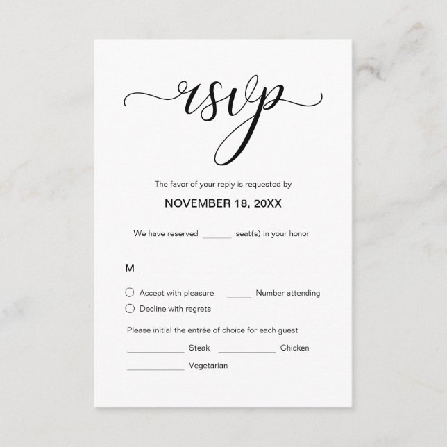 Tarjeta De Recepción Moderna y elegante boda RSVP, Responder (Anverso)