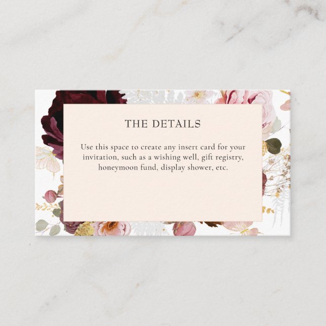 Tarjeta De Recepción Moderna y elegante ducha de novia floral rosa (Anverso)