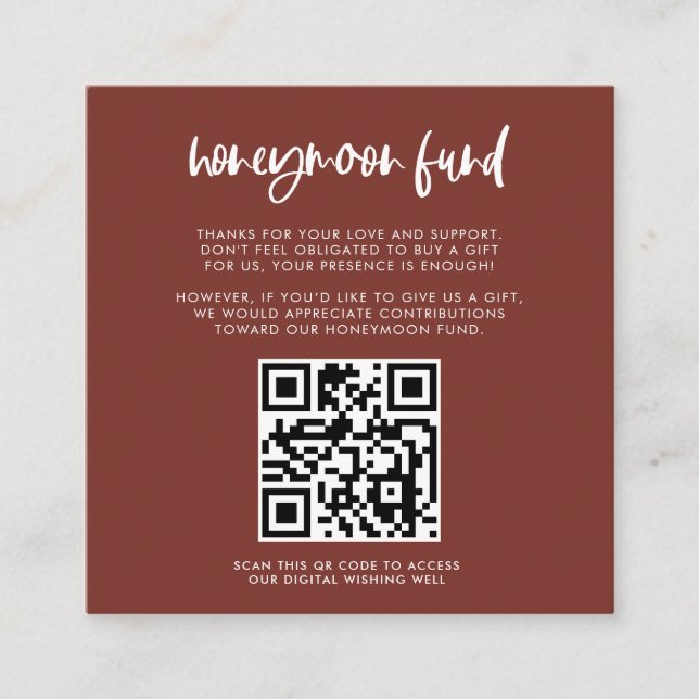 Tarjeta De Recepción Moderna y elegante terracota Fondo de luna de miel (Anverso)