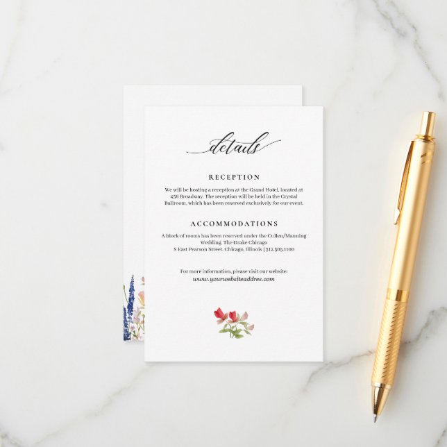Tarjeta De Recepción Modernas flores de jardín Boda manuscrita informac (Anverso/Reverso In Situ)